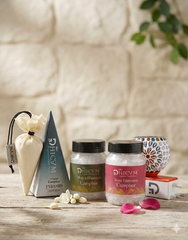 DHICAM Premium Camphor Fragrance Gift Set - Rose & Mogra Bhimseni Camphor with Original Camphor Pyramid and Diffuser