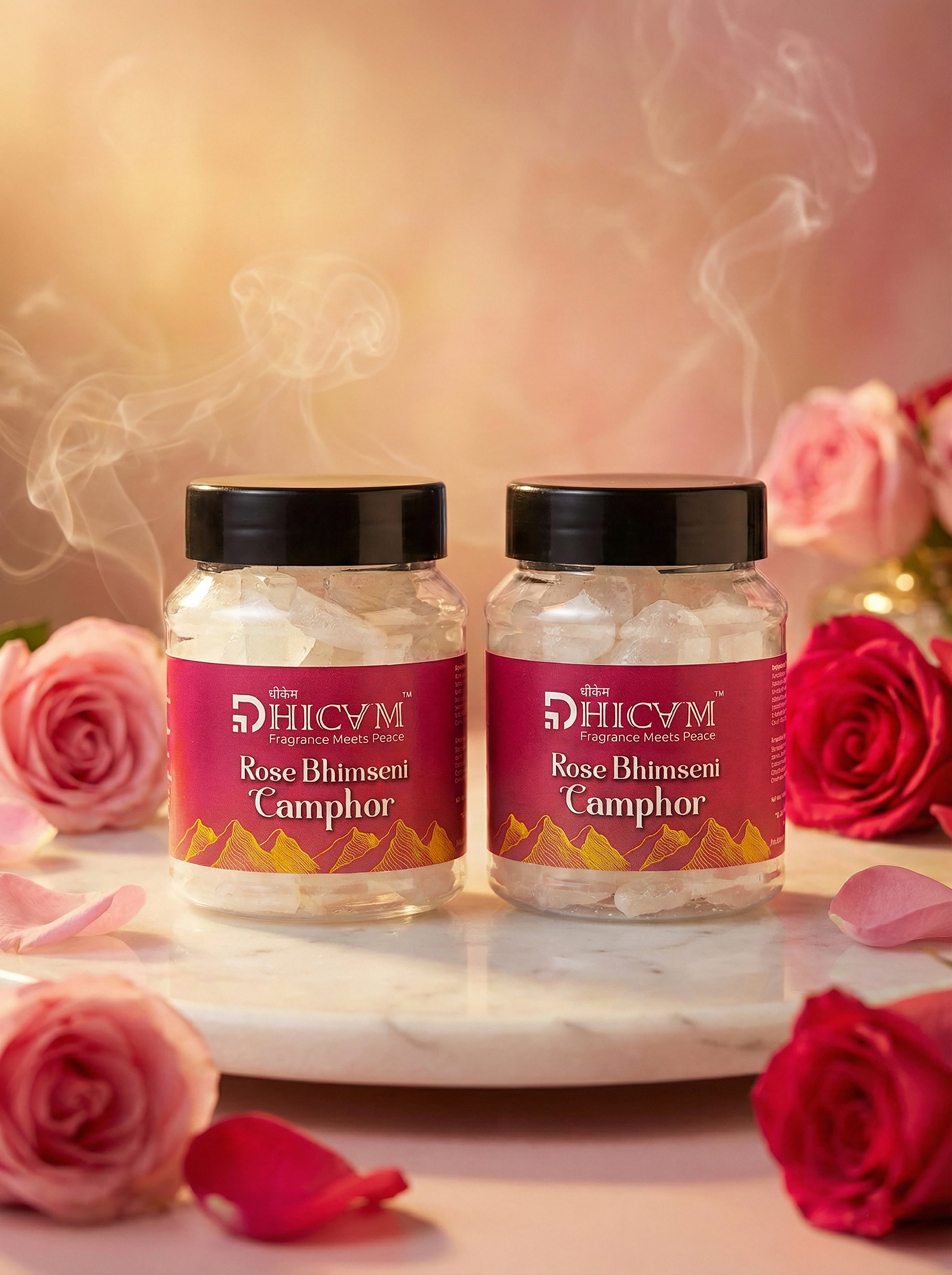 DHICAM Rose Bhimseni Camphor | 100% Natural | Floral Pooja Fragrance | Zero Synthetic