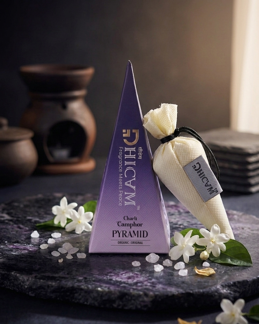 DHICAM Aroma Pyramid – Charli | Bhimseni Camphor Car & Room Freshener | 100% Natural | Zero Synthetic