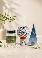 DHICAM Original Camphor Pyramid with Bhimseni Camphor & Ceramic Diffuser | Natural Aroma for Home, Office & Meditation
