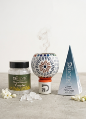 DHICAM Original Camphor Pyramid with Bhimseni Camphor & Ceramic Diffuser | Natural Aroma for Home, Office & Meditation