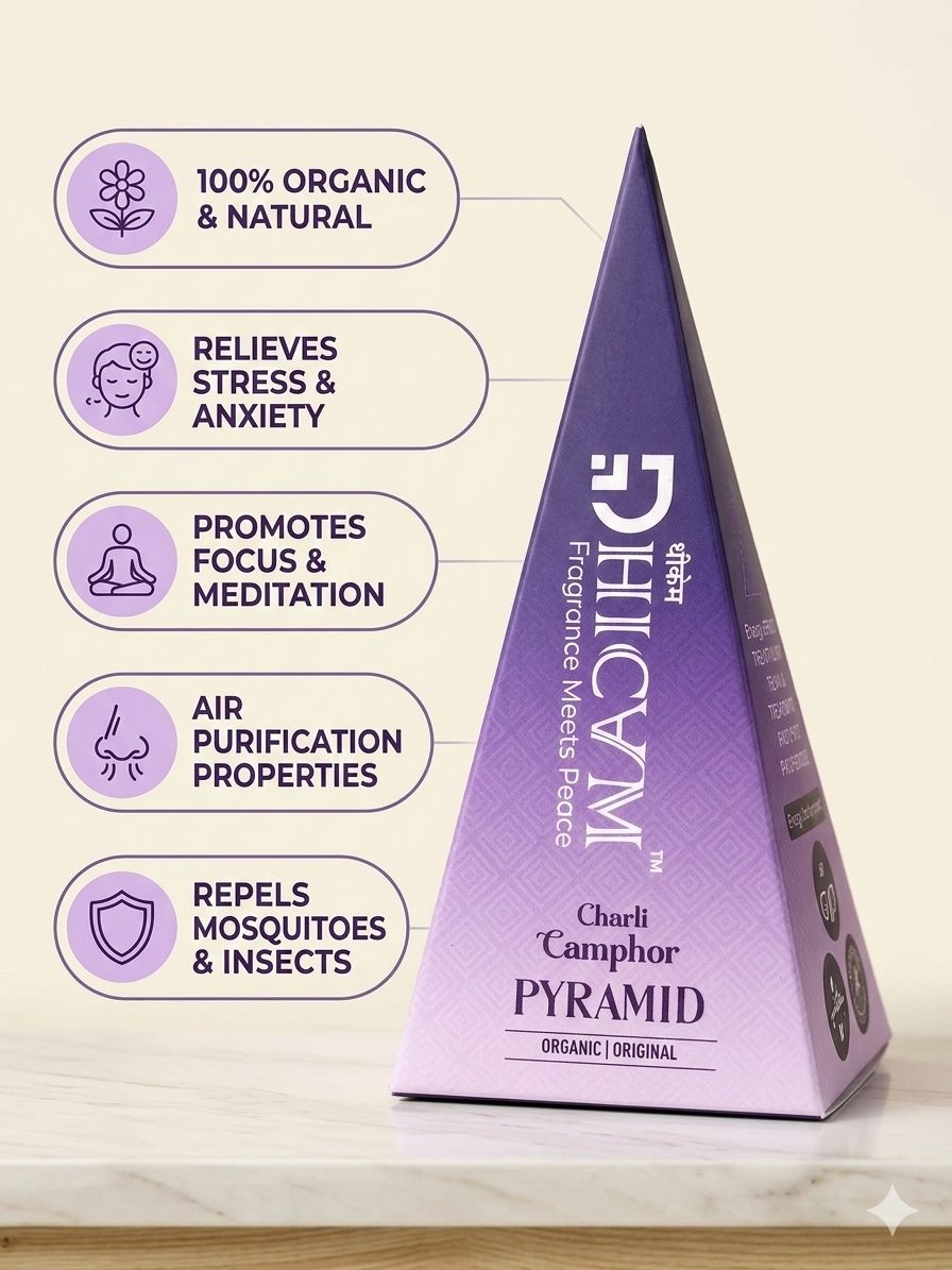 DHICAM Aroma Pyramid – Charli | Bhimseni Camphor Car & Room Freshener | 100% Natural | Zero Synthetic