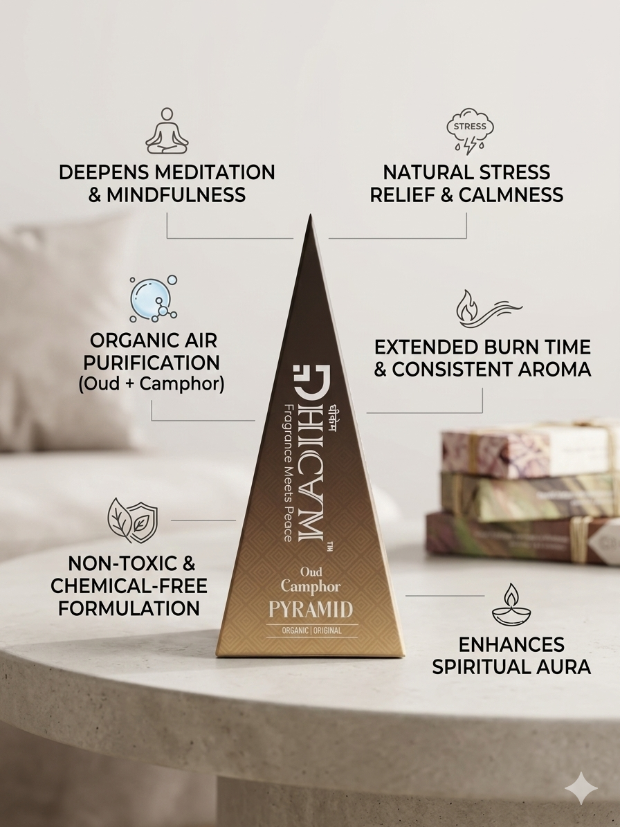 DHICAM Aroma Pyramid – Oud | Bhimseni Camphor Car & Room Freshener | 100% Natural | Zero Synthetic