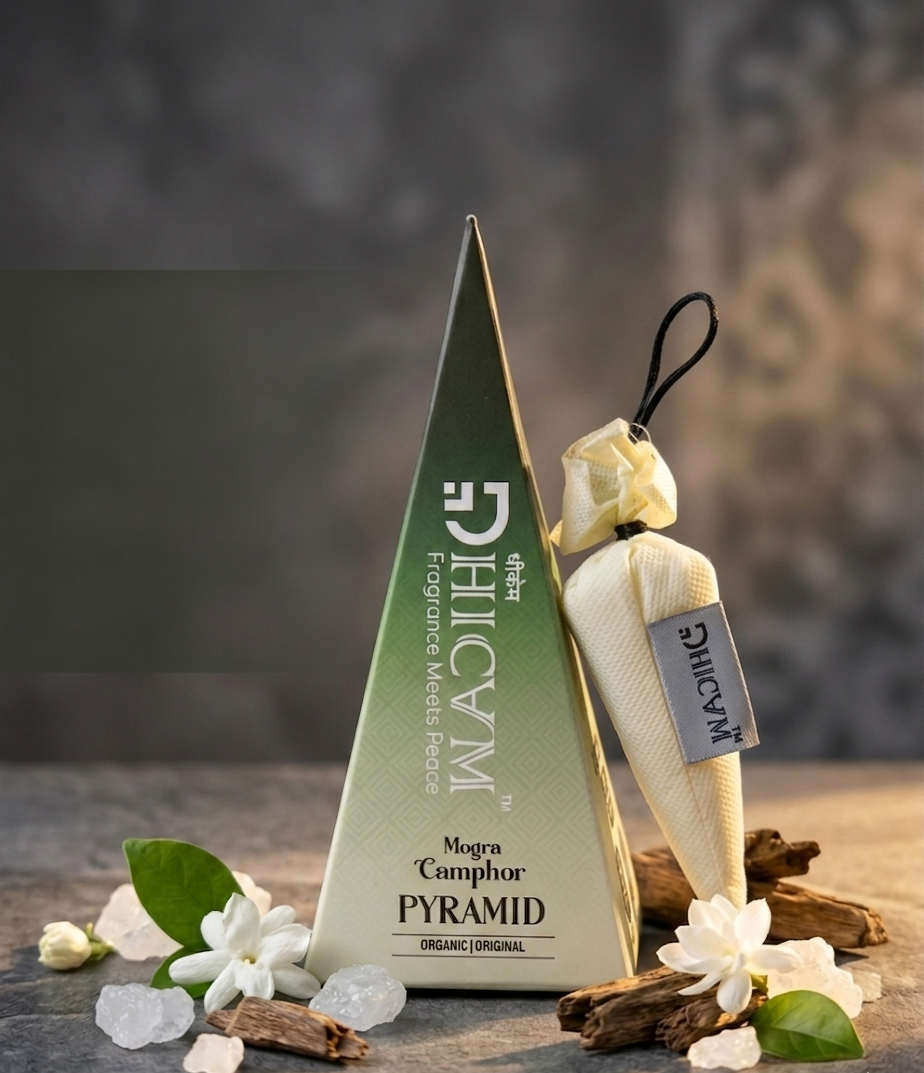 DHICAM Aroma Pyramid – Mogra | Bhimseni Camphor Car & Room Freshener | 100% Natural | Zero Synthetic