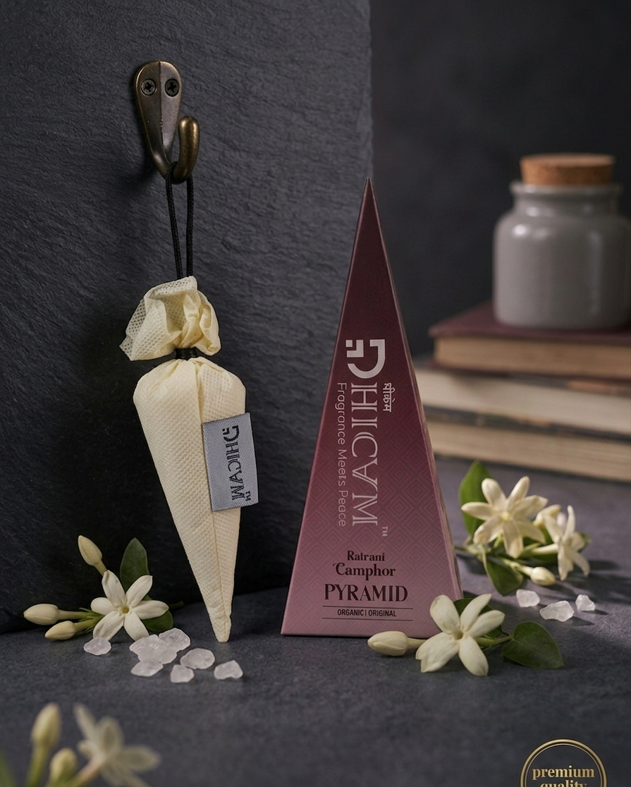 DHICAM Aroma Pyramid – Ratrani | Bhimseni Camphor Car & Room Freshener | 100% Natural | Zero Synthetic