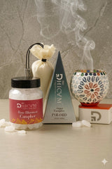 Premium Rose Camphor Combo by DHICAM – Bhimseni Camphor, Camphor Pyramid & Decorative Diffuser Set