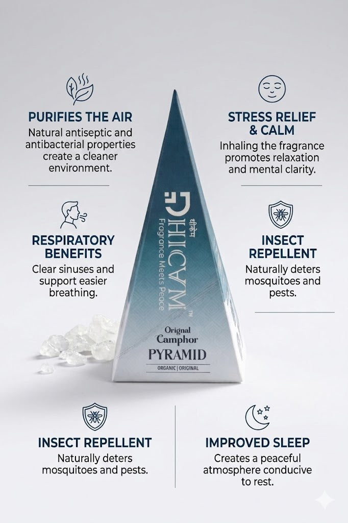 DHICAM Aroma Pyramid – Pure Bhimseni Camphor | Car & Room Freshener | 100% Natural | Zero Synthetic