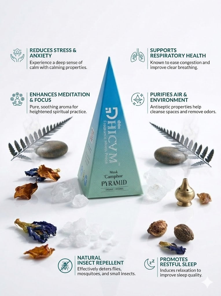 DHICAM Aroma Pyramid – Musk | Bhimseni Camphor Car & Room Freshener | 100% Natural | Zero Synthetic
